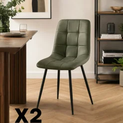 Chaise vert olive motif damier (lot de 2) LORA