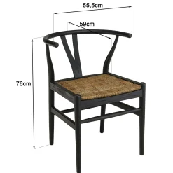 Chaise vintage bois noir recyclé et cannage chanvre tressé SWING