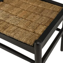 Chaise vintage bois noir recyclé et cannage chanvre tressé SWING