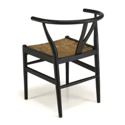 Chaise vintage bois noir recyclé et cannage chanvre tressé SWING