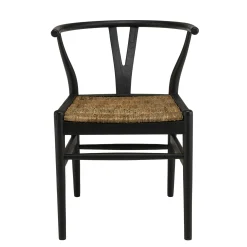 Chaise vintage bois noir recyclé et cannage chanvre tressé SWING