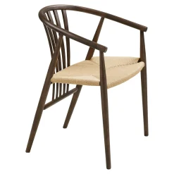 Chaise vintage en bois brun, assise rotin BERLIN