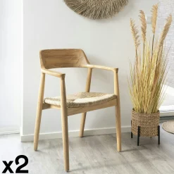 Chaise vintage en bois exotique (lot de 2)
