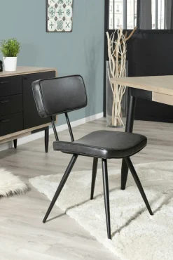 Chaise vintage tissu noir/gris anthracite (lot de 2) TIM
