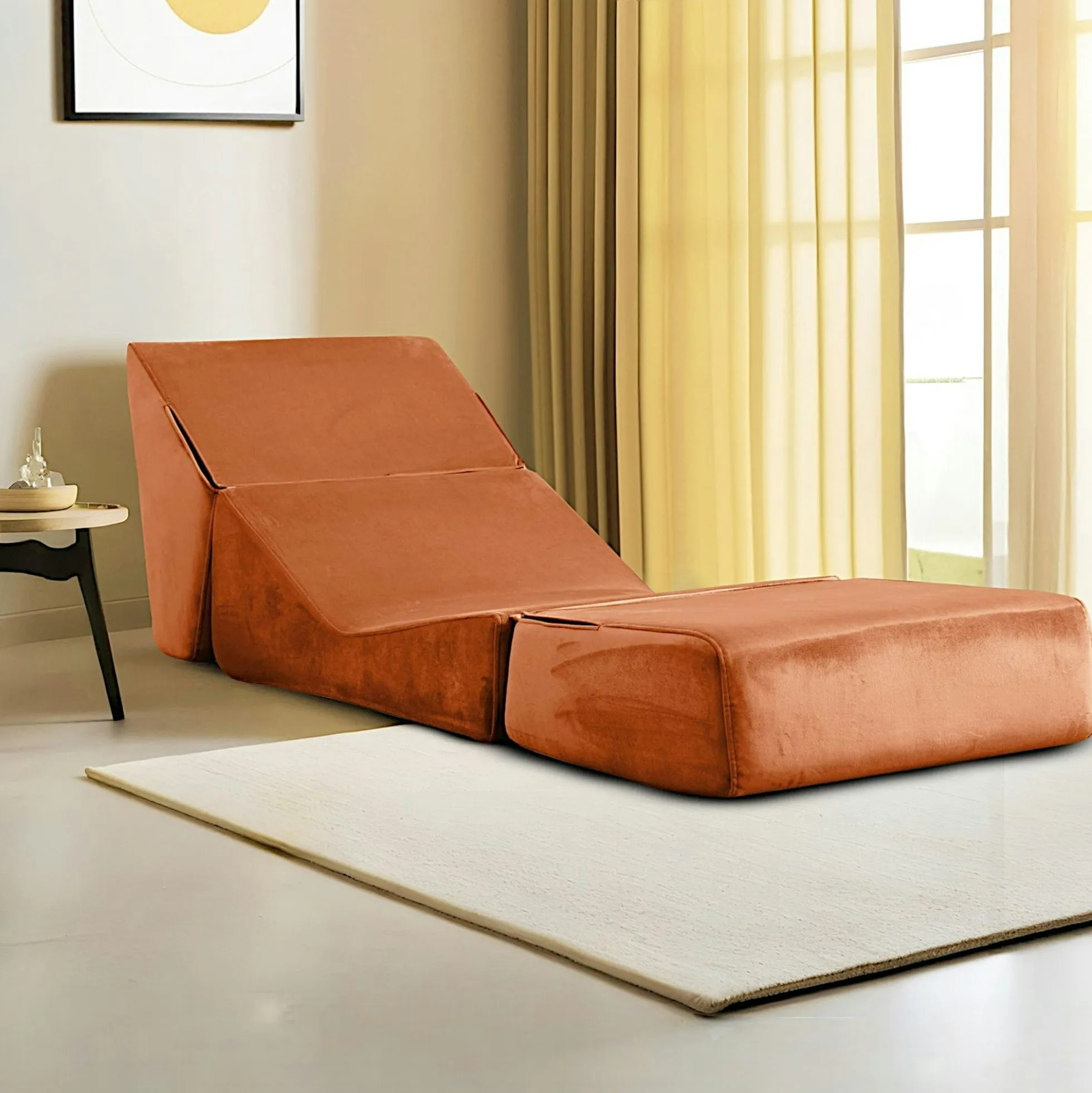 Chauffeuse convertible cuivre velours, lit d'appoint SAPPO