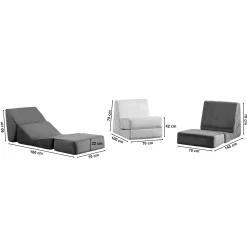 Chauffeuse convertible gris velours, lit d'appoint SAPPO