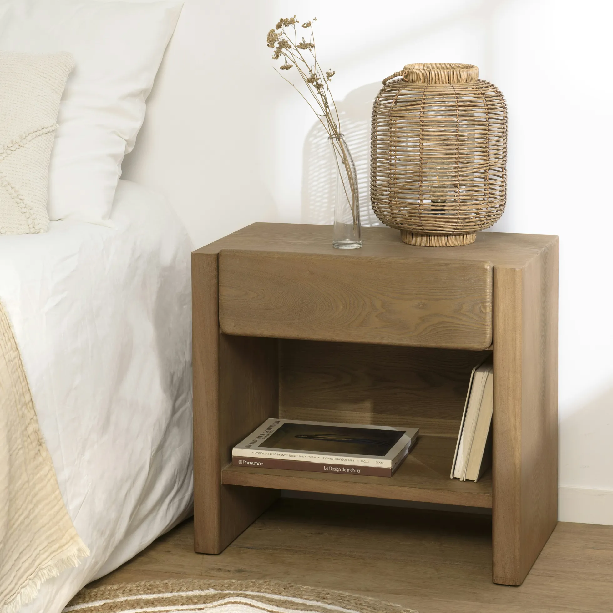 Chevet couleur naturelle 1 tiroir design arrondi VELAR