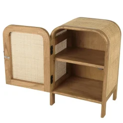 Chevet forme arrondie mindi et rotin naturel 1 porte 1 étagère TIVARO