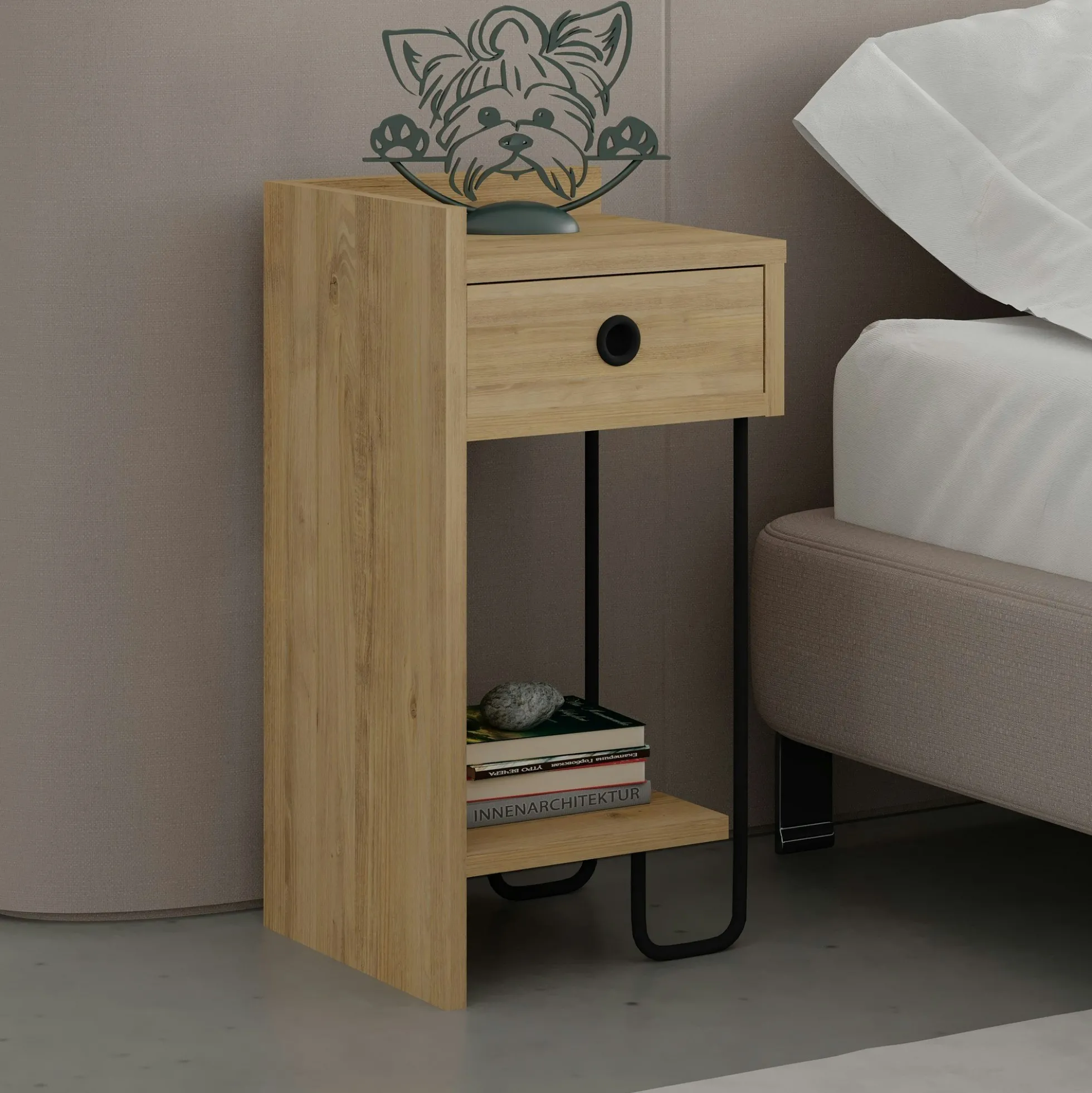 Chevet moderne effet bois - 1 niche ouverte, côté gauche JENA