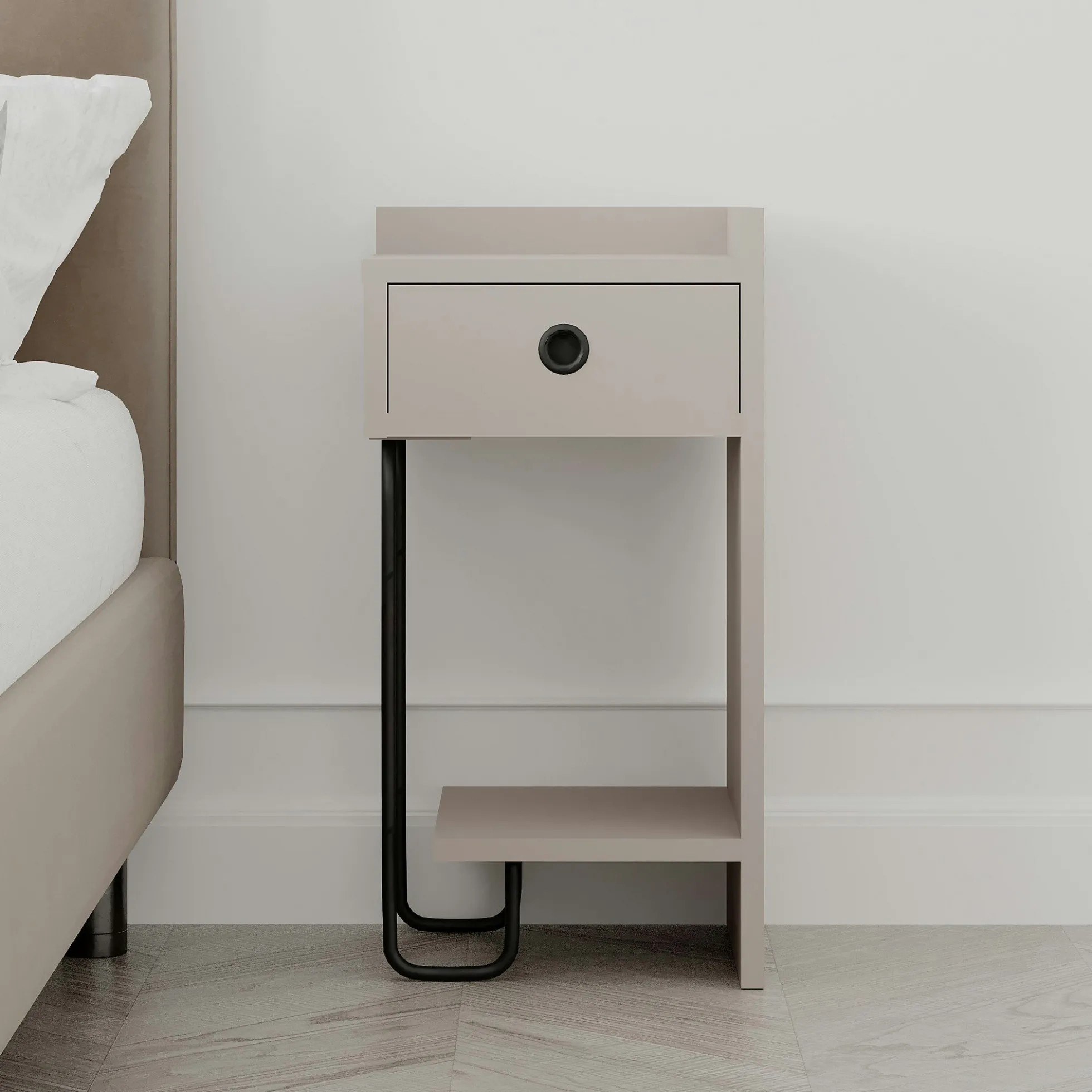 Chevet moderne moka - 1 niche ouverte, côté droit JENA