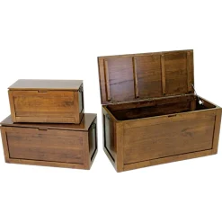 Coffres rectangles (lot de 3) bois massif hévéa HELENA