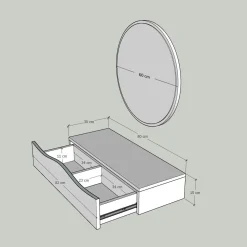 Coiffeuse murale effet bois foncé avec miroir, 2 tiroirs MARFA