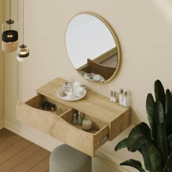 Coiffeuse murale scandinave avec miroir, 2 tiroirs MARFA