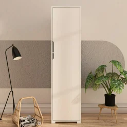Colonne de rangement blanche moderne, 5 étagères BYRON