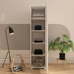 Colonne de rangement blanche moderne, 5 étagères BYRON