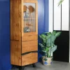 Colonne de rangement bois recyclé teck laque noire BARBADE