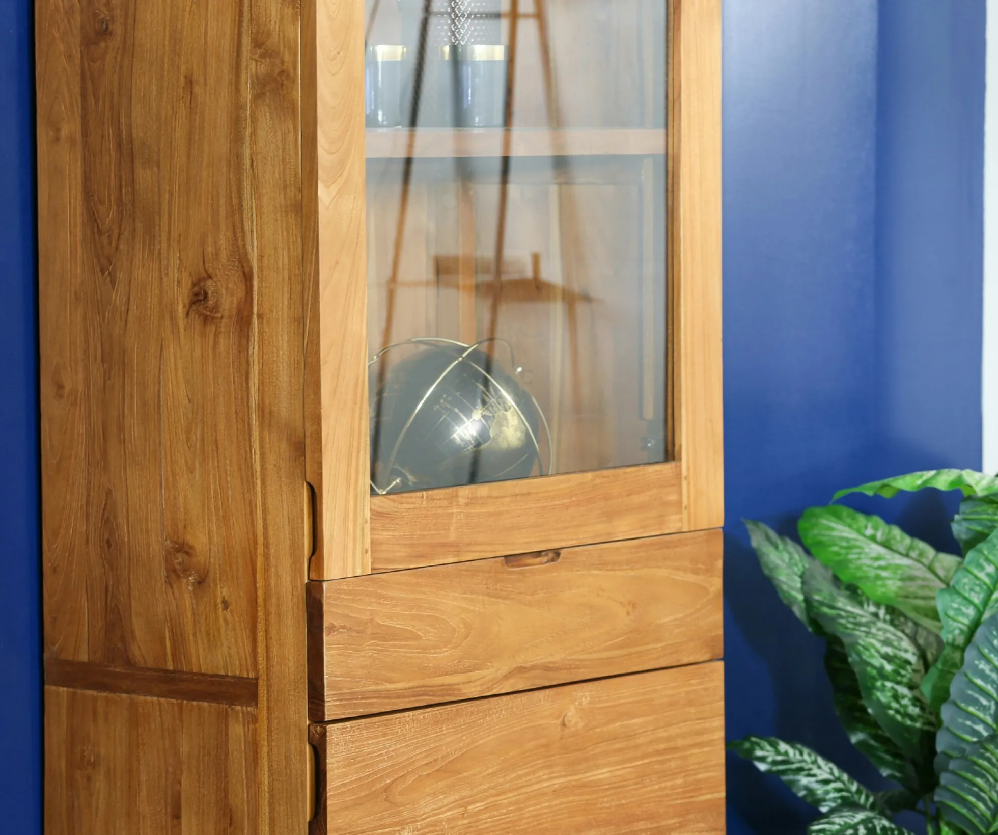 Colonne de rangement bois recyclé teck laque noire BARBADE