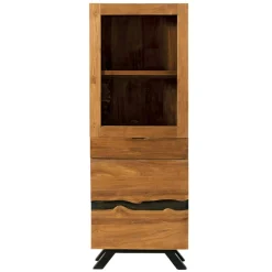 Colonne de rangement bois recyclé teck laque noire BARBADE