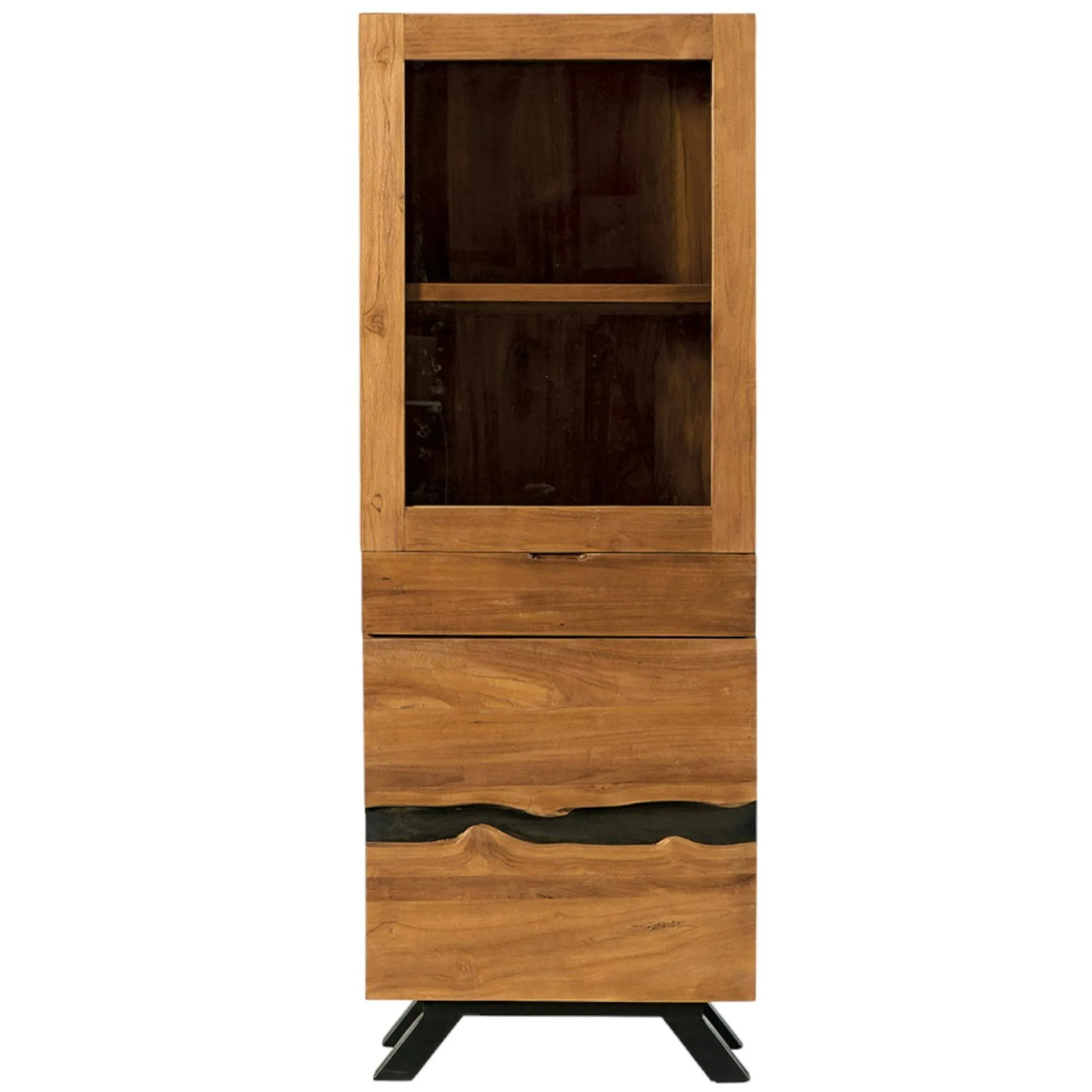 Colonne de rangement bois recyclé teck laque noire BARBADE