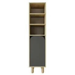 Colonne de rangement effet bois, 1 porte grise courbe VAREN