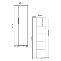 Colonne de rangement effet bois et porte grise BYRON