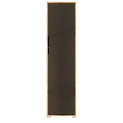 Colonne de rangement effet bois et porte grise BYRON