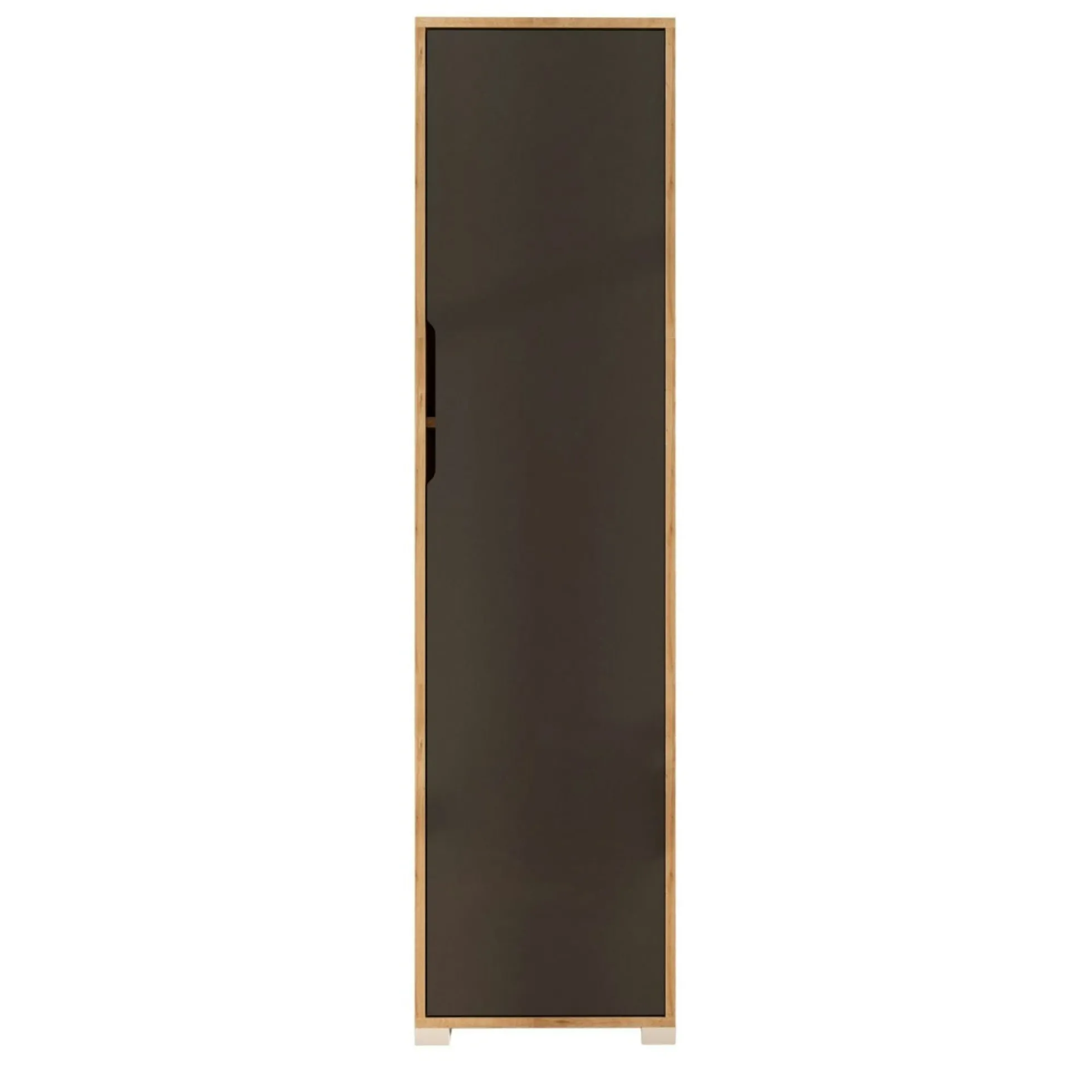 Colonne de rangement effet bois et porte grise BYRON