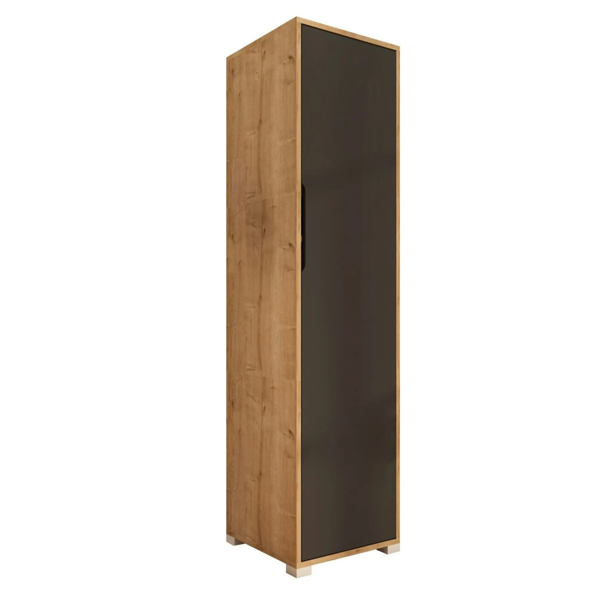 Colonne de rangement effet bois et porte grise BYRON