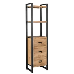 Colonne de salon bois clair métal noir 3 tiroirs MILORA