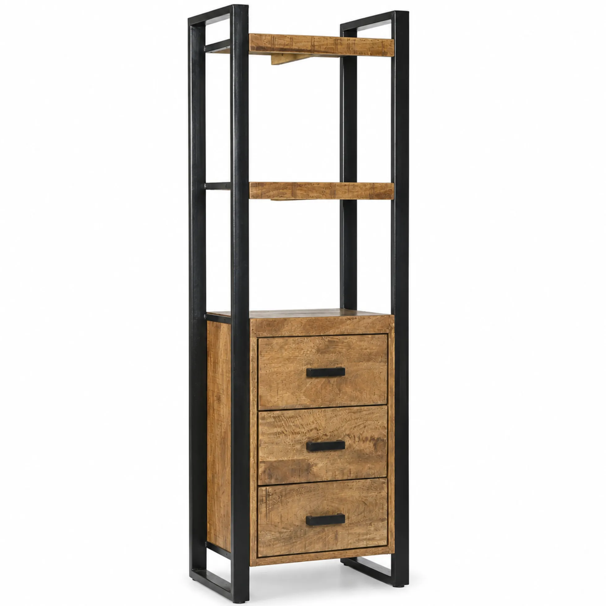 Colonne rangement bois métal 3 tiroirs 2 plateaux KARGO