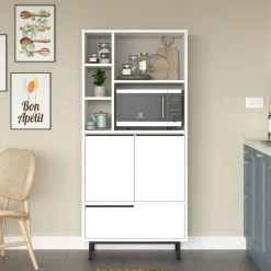 Colonne rangement cuisine blanche niche micro-ondes JENA