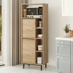 Colonne rangement cuisine niche micro-ondes décor bois JENA