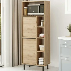 Colonne rangement cuisine niche micro-ondes décor bois JENA