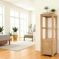 Colonne étagère moderne bois hévéa H151cm ATTAN