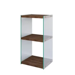Colonne vitrine design - bois brun, 3 plateaux LHASA