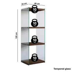 Colonne vitrine design - bois brun, 4 plateaux LHASA