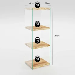 Colonne vitrine design - bois clair, 4 plateaux LHASA