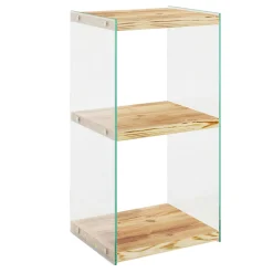 Colonne vitrine design - bois clair, 3 plateaux LHASA