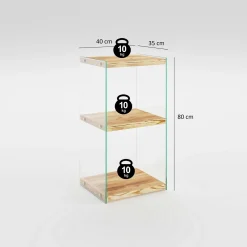Colonne vitrine design - bois clair, 3 plateaux LHASA