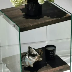 Colonne vitrine design - bois gris foncé, 3 plateaux LHASA