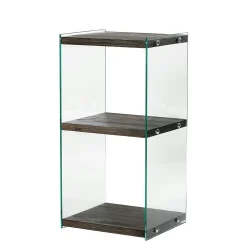 Colonne vitrine design - bois gris foncé, 3 plateaux LHASA