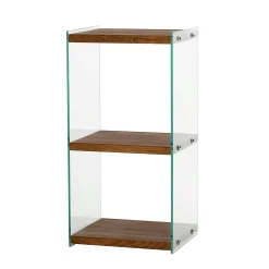Colonne vitrine design - bois marron, 3 plateaux LHASA