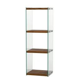 Colonne vitrine design - bois marron, 4 plateaux LHASA
