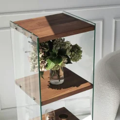 Colonne vitrine design - bois marron, 4 plateaux LHASA