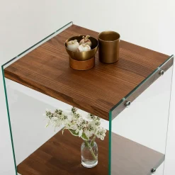 Colonne vitrine design - bois marron, 4 plateaux LHASA