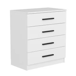 Commode blanche moderne 4 tiroirs, poignées noires MARFA