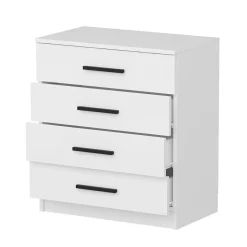Commode blanche moderne 4 tiroirs, poignées noires MARFA