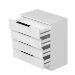 Commode blanche moderne 4 tiroirs, façade rainurée BYRON