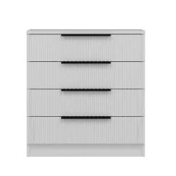 Commode blanche moderne 4 tiroirs, façade rainurée BYRON