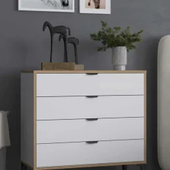 Commode blanche 4 tiroirs moderne BYRON